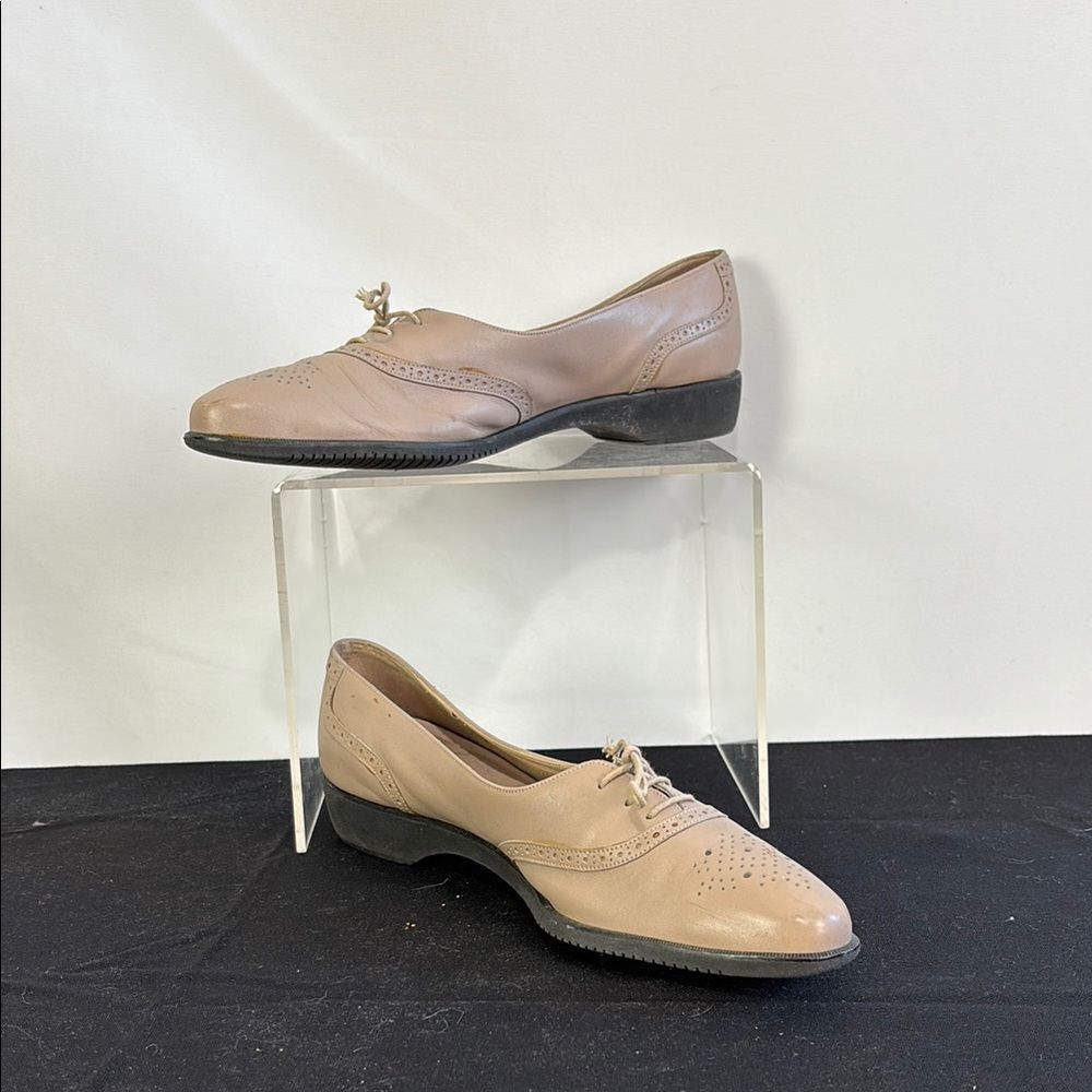 Salvatore Ferragamo Taupe Lace-Up Brogue Flats